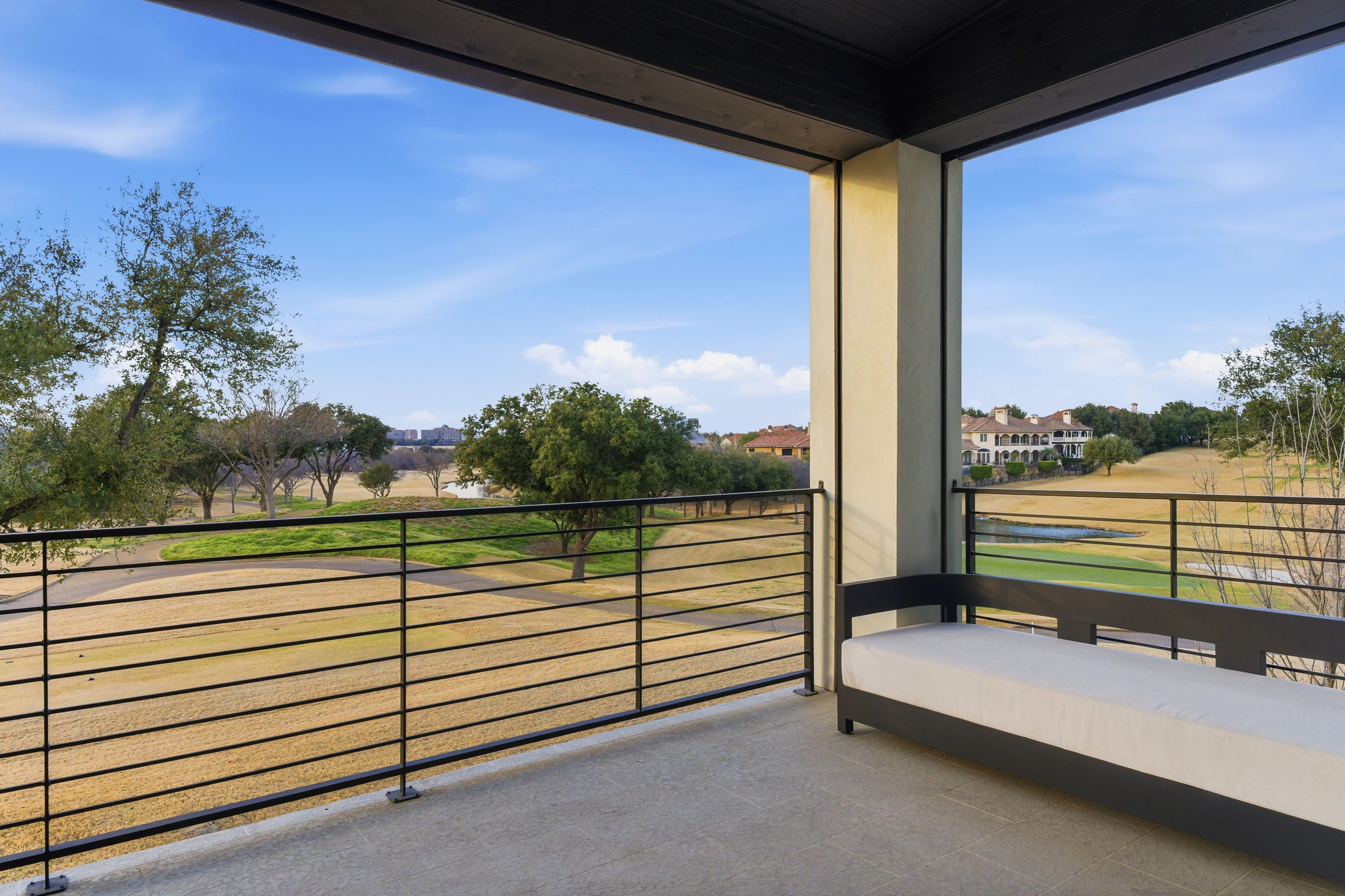 Golf course views from covered balcony